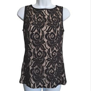 Banana Republic Black Lace Overlay Tank with Nude Lining